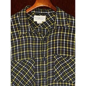 DENIM & SUPPLY RALPH LAUREN BROWN YELLOW CHECK TEXTURED COTTON SHIRT LARGE / L